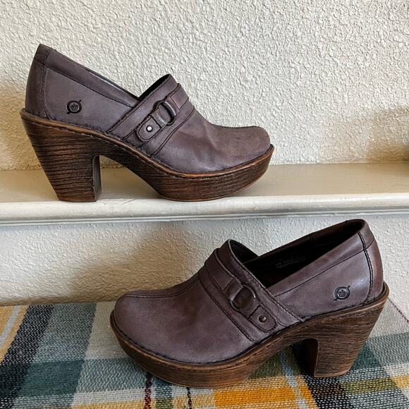 Born Shoes - Born Women’s Haddon Distressed Leather Platform Slip On Heel Clogs Size 8.5